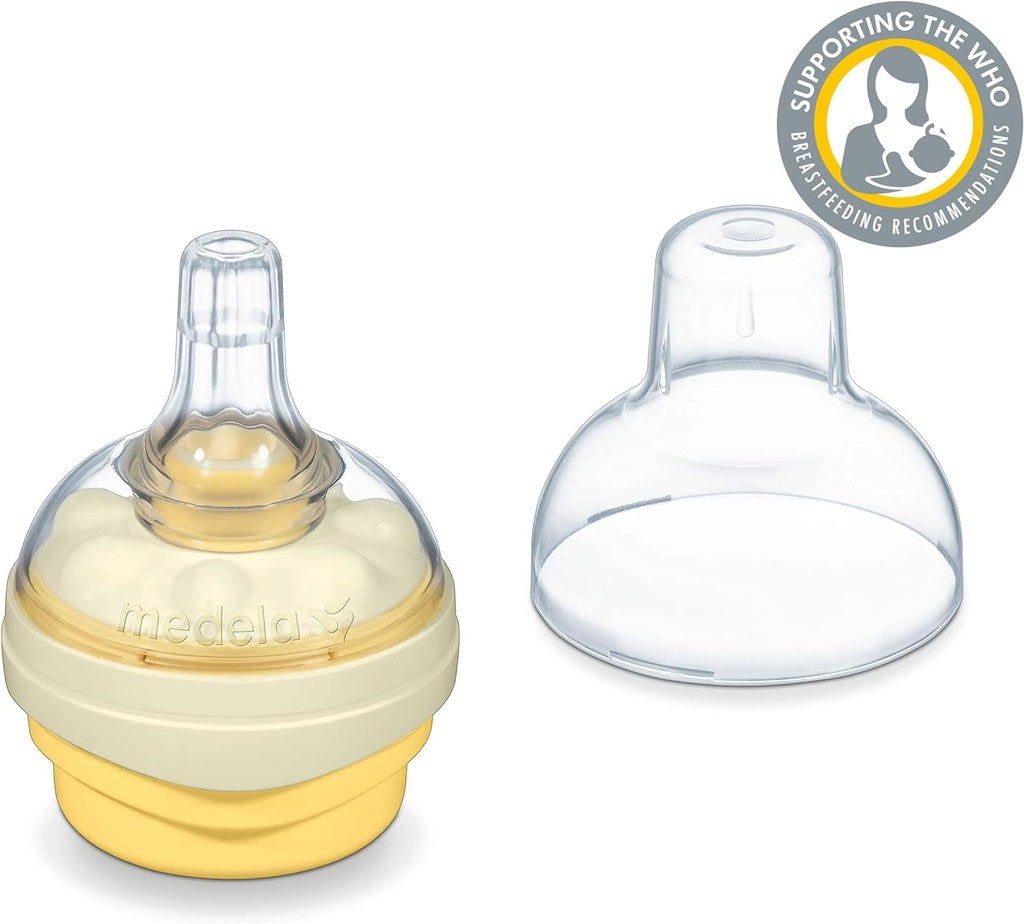 Calma Solitaire Baby bottle with beige base and clear nipple.