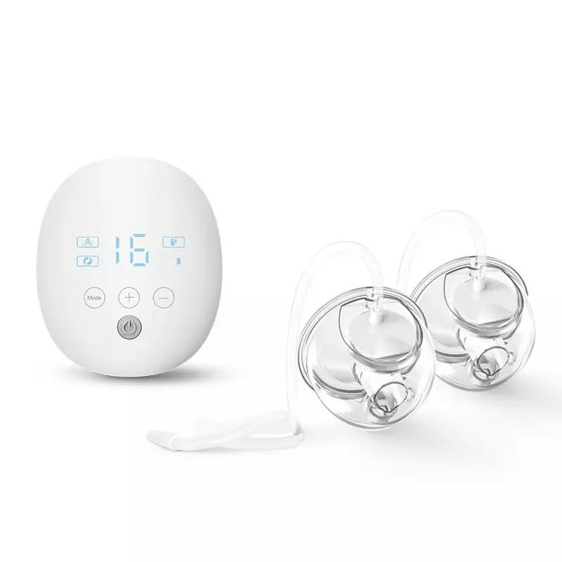 White electronic double wearable breast pump with two clear silicone cups 