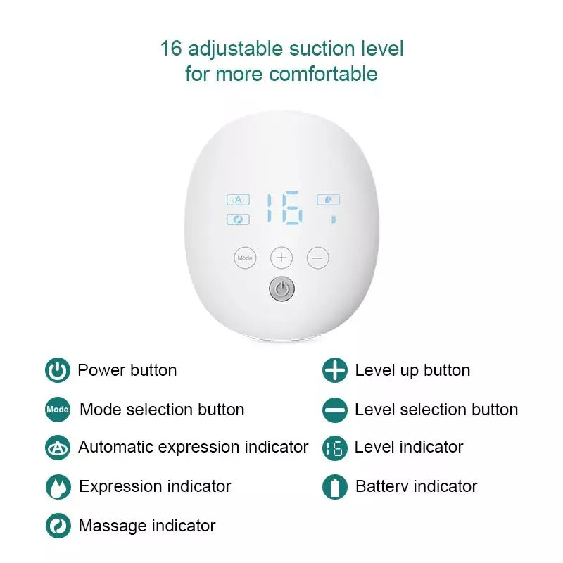 Control panel with adjustable suction level display of wearable breast pump