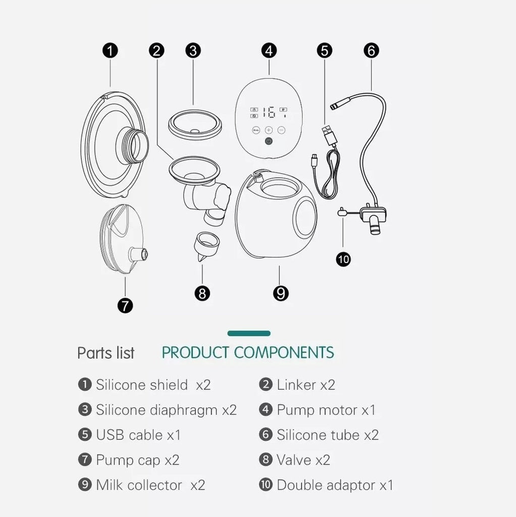 Diagram of product components with labeled parts .