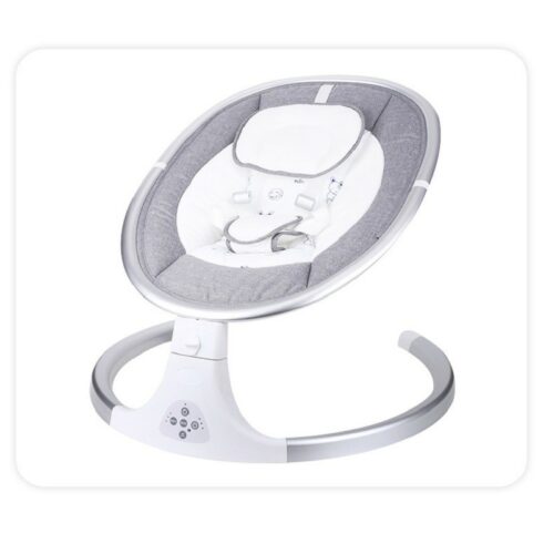 Baby swing with gray cushion.