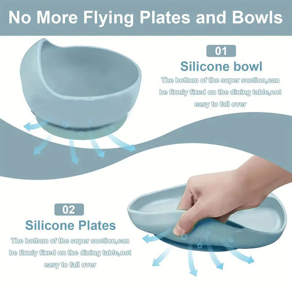 Silicone bowl and plates  no more flying plates and bowls.