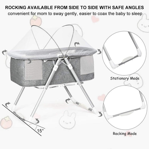 Baby bassinet with rocking feature and safety angles .