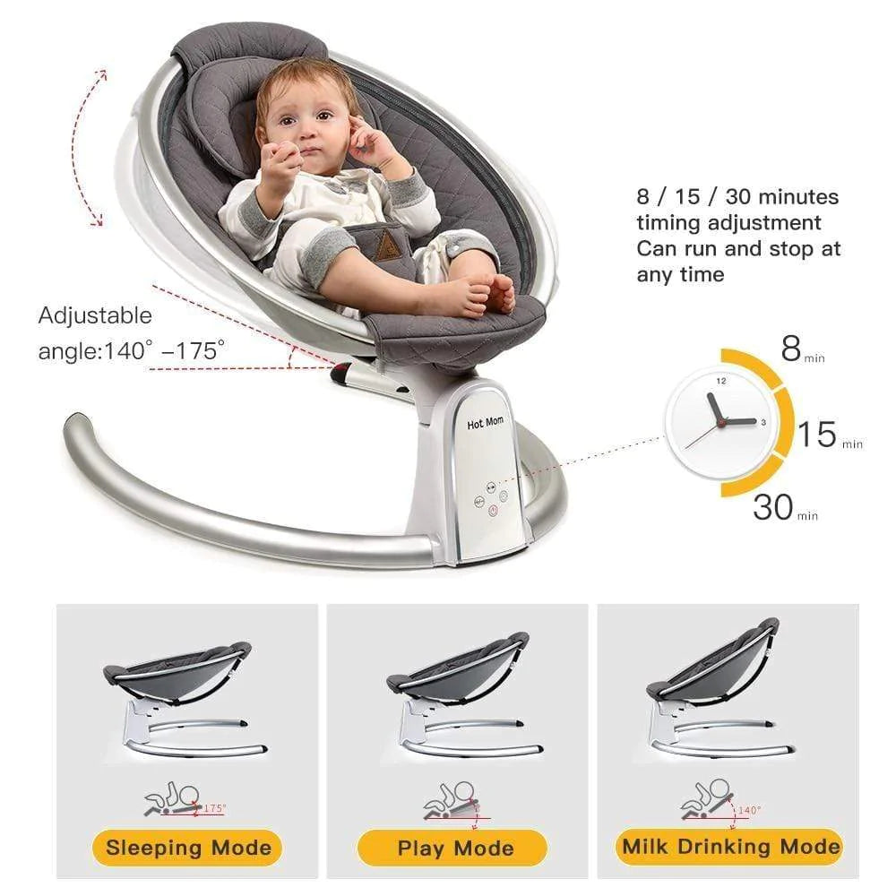 Baby in a rocking chair with adjustable features and mode indicators .