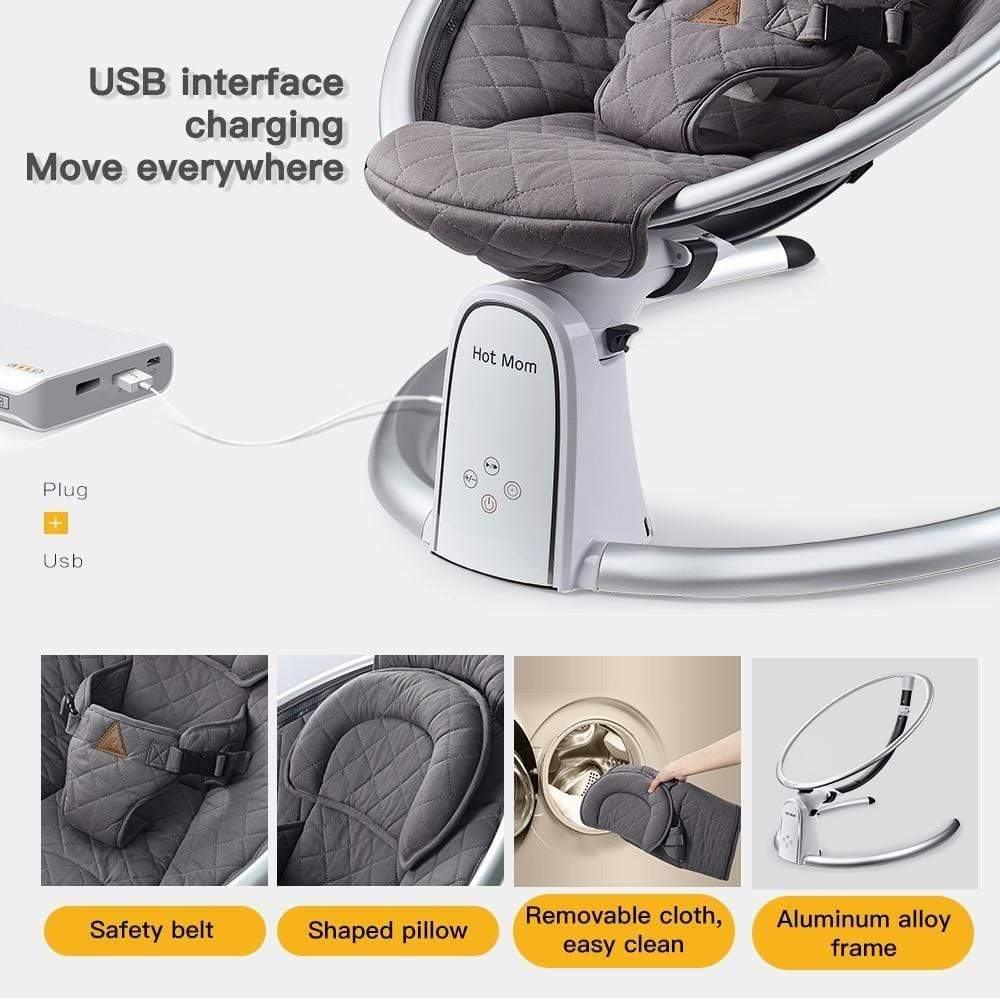 Baby bouncer with USB interface charging features