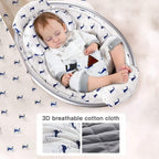Baby sleeping in a circular baby nest with 3D breathable cotton cloth, surrounded by similar nests.
