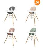 Four high chairs with  colored seats .