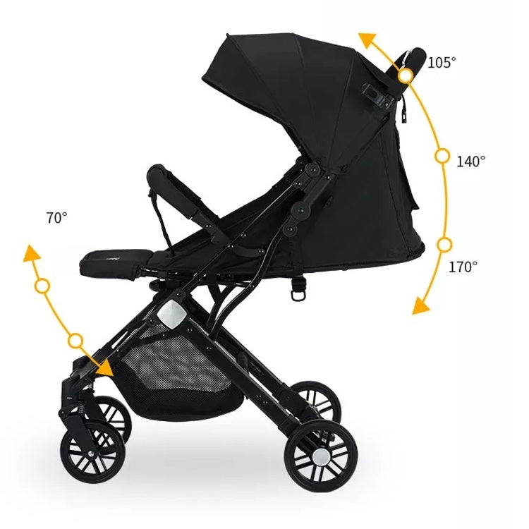 Light Weight Black stroller with adjustable canopy angles .