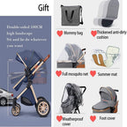 Luxury Multifunctional Baby stroller with additional accessories and features highlighted .