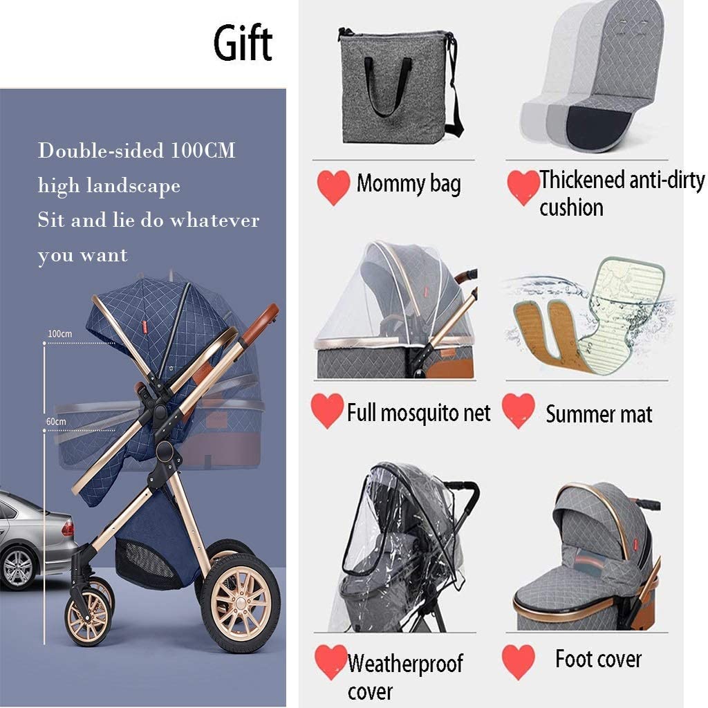 Luxury Multifunctional Baby stroller with additional accessories and features highlighted .