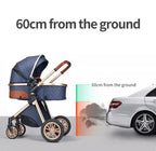 Multifunctional  Lightweight Baby stroller shown at 60cm from the ground with a car for comparison .