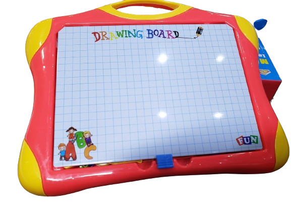Children's drawing board with grid paper and colorful border .
