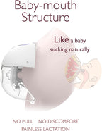 Diagram of a breast pump labeled 'Baby-mouth Structure' with text about natural sucking and lactation.