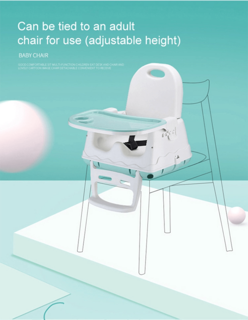 White baby high chair with adjustable height features.