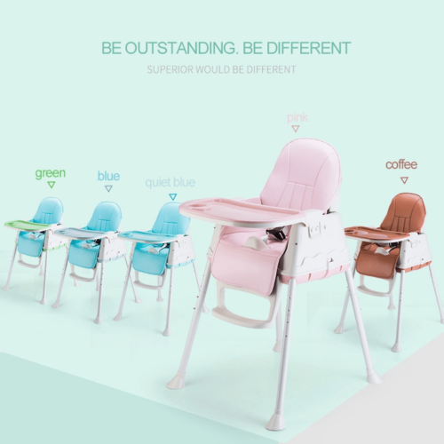 Baby high chairs in various colors .