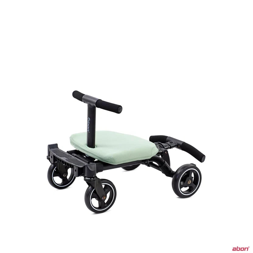 A black convertible Rider l LT stroller with a pale mint green padded seat and black handlebar grips.