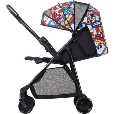  reversible Light weight Baby Black stroller with colorful geometric-patterned canopy .