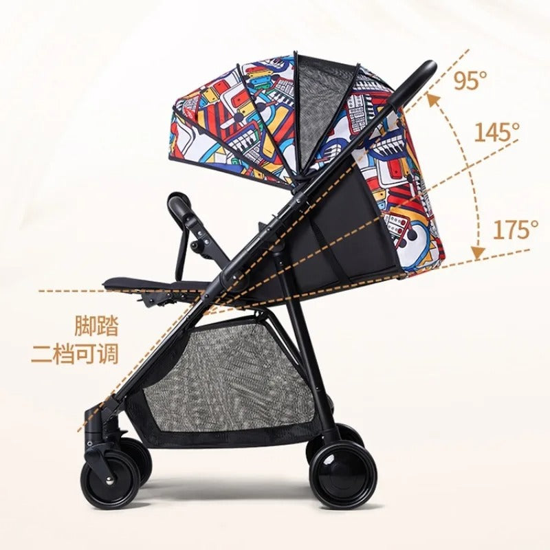 Reversible Lightweight Baby stroller with colorful patterned canopy 