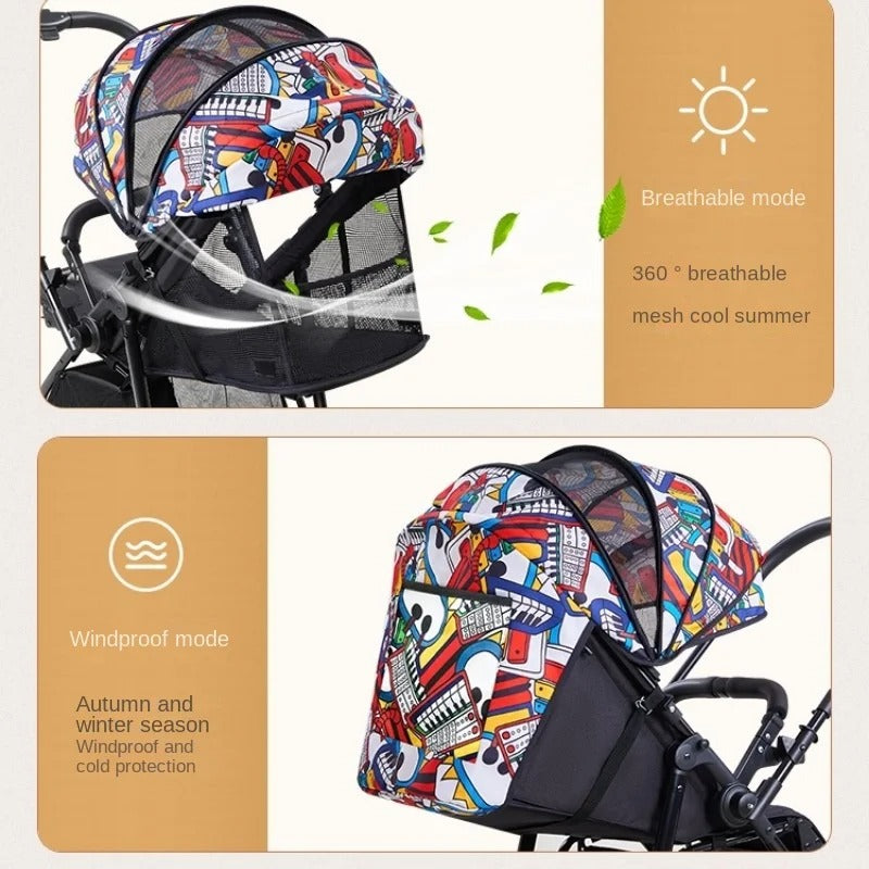 Reversible light weight baby stroller canopy with breathable and windproof 