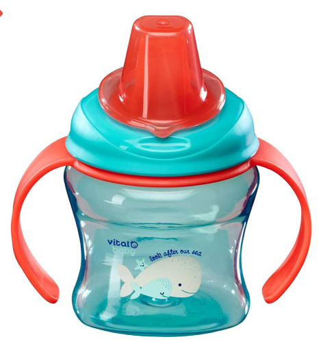 vital Hydrate Children's sippy cup with red handles .
