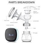 Parts breakdown of a breast pump with labeled components .