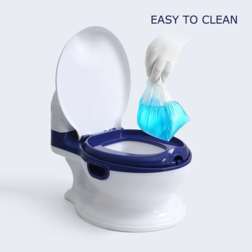 Toilet training seat with a cleaning bag
