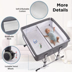 Baby crib with features highlighted .