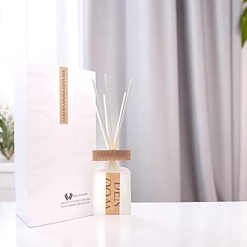 Wood Tone Diffuser & Candle With Luxury Packaging white musk .