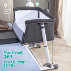 Adjustable height baby crib with height measurement details .
