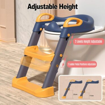 Adjustable height step ladder with toilet seat attachment .