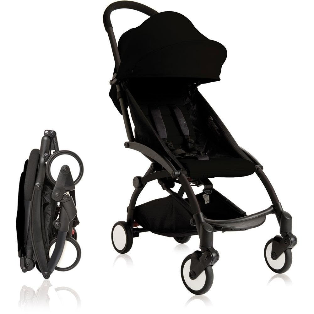 Black stroller with folded umbrella 