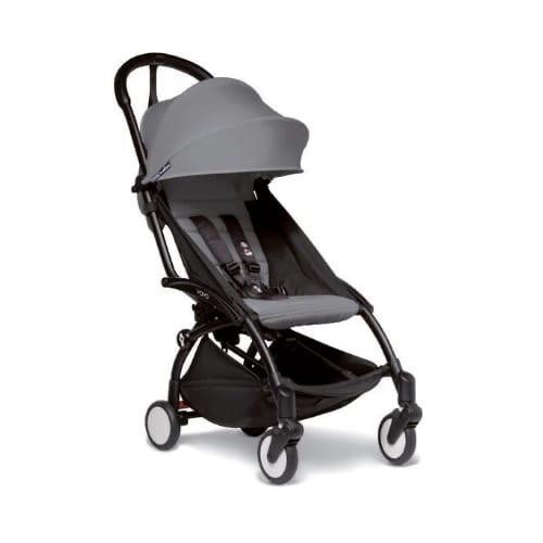 Gray and black stroller lightweight.